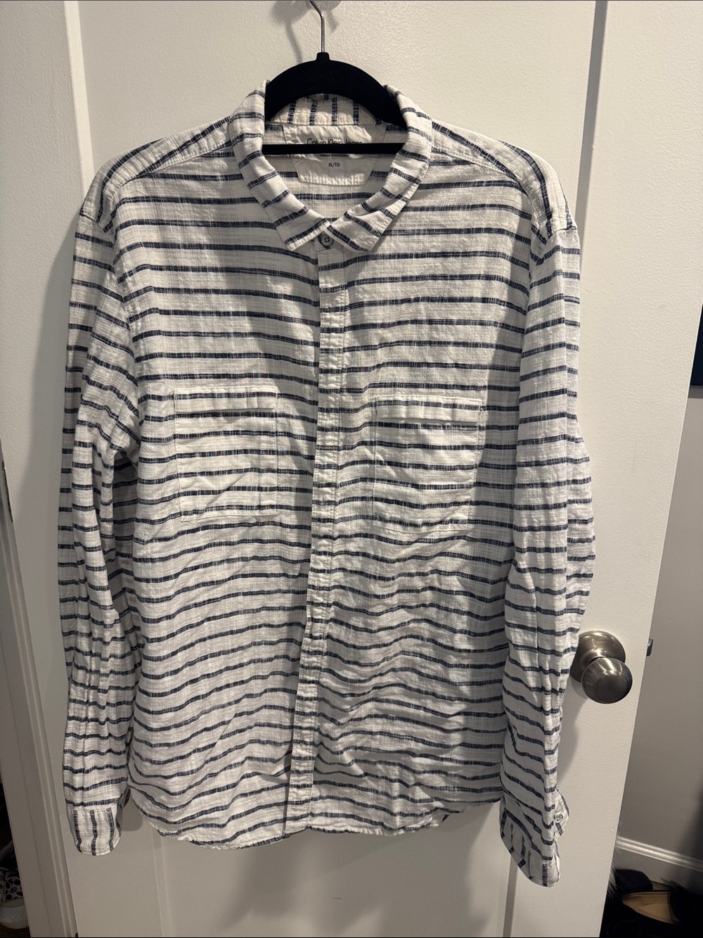 Calvin Klein Jeans White Shirt with Navy Stripes